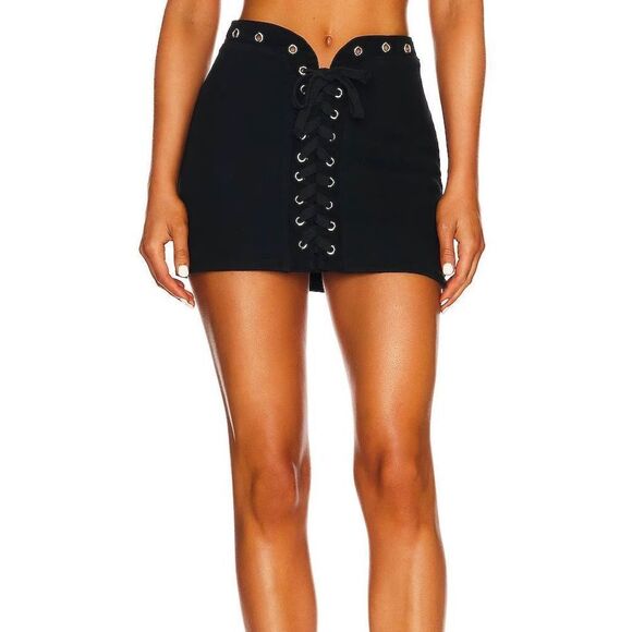 Superdown x Revolve SPDW-WQ294 Women's Sz XS Black Lorie Lace Up Skirt - Picture 1 of 8